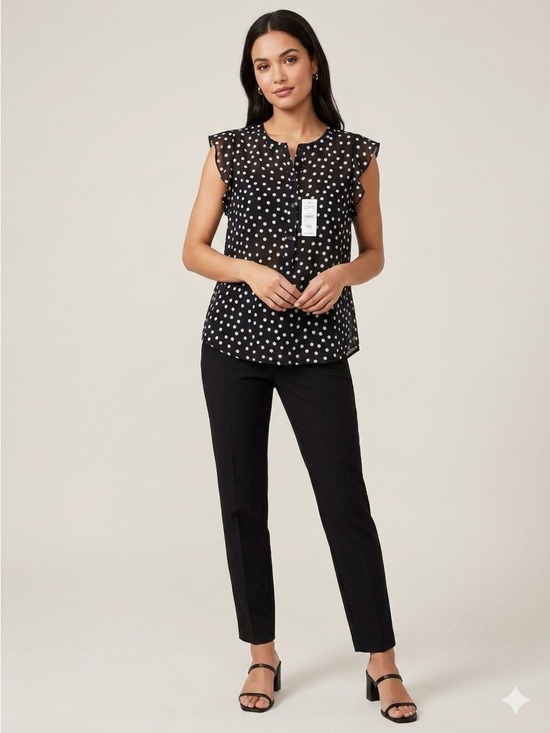 LOFT Tops - 48.LOFT Black and White Polka Dot Sleeveless Blouse